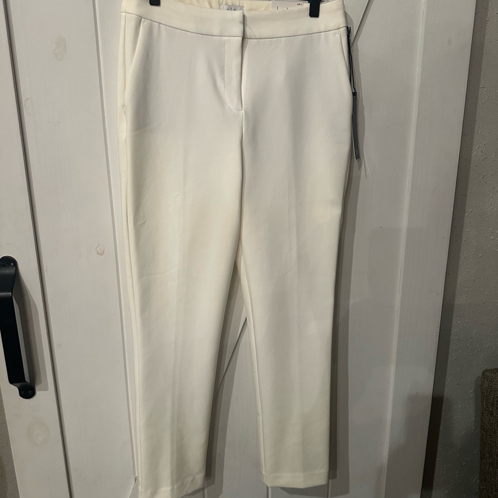 Nicole Miller White Mid-Rise Slim Leg Pants